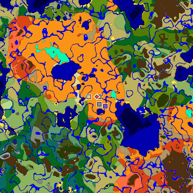 Predicted biome map of Java 1.18 seed 1985000194984384906 around estimated spawn