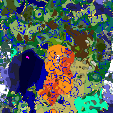 Predicted biome map of Java 1.18 seed 3540474841387205183 around estimated spawn