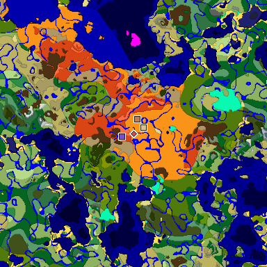 Predicted biome map of Java 1.18 seed -2064529859768252260 around estimated spawn