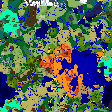 Predicted biome map of Java 1.18 seed 6146627454336578685 around estimated spawn
