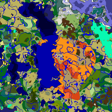 Predicted biome map of Java 1.18 seed -9100449763054332858 around estimated spawn