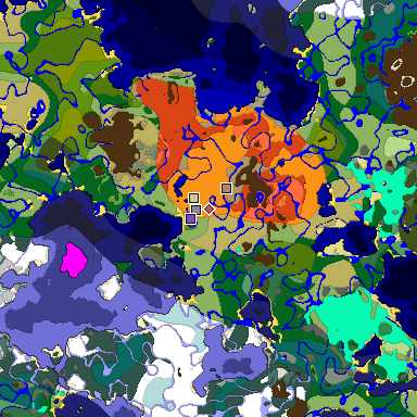 Predicted biome map of Java 1.18 seed -3961796266711078797 around estimated spawn