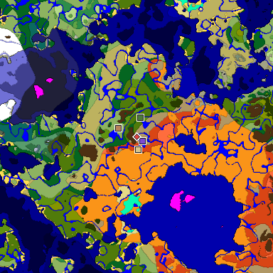 Predicted biome map of Java 1.18 seed 7586808560742995354 around estimated spawn
