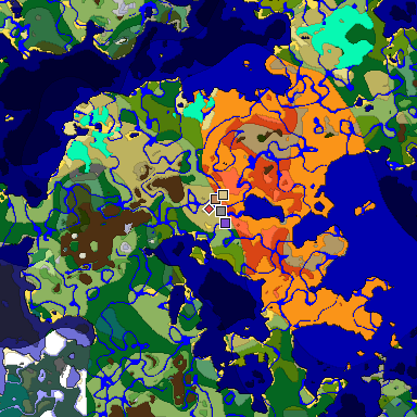 Predicted biome map of Java 1.18 seed 3114019222682276469 around estimated spawn