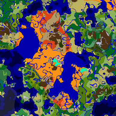 Predicted biome map of Java 1.18 seed 104564724190785398 around estimated spawn