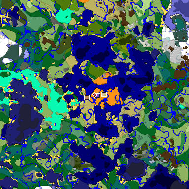 Predicted biome map of Java 1.18 seed -8611204348689069504 around estimated spawn
