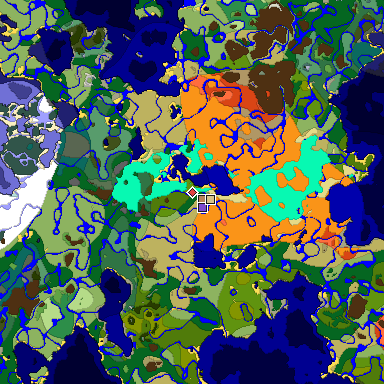 Predicted biome map of Java 1.18 seed -361672068918836195 around estimated spawn