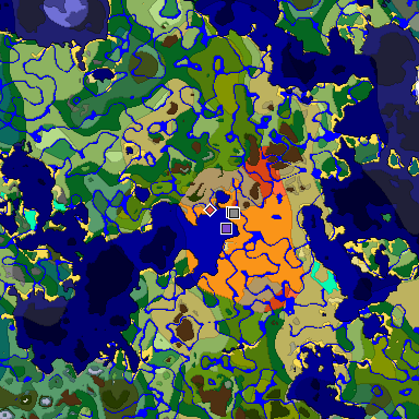 Predicted biome map of Java 1.18 seed 5382644308893043869 around estimated spawn