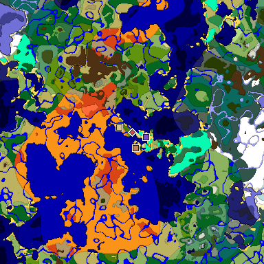 Predicted biome map of Java 1.18 seed -2327231431644341669 around estimated spawn