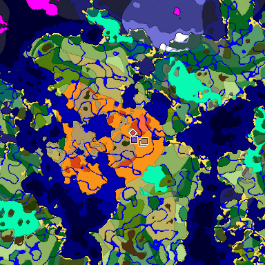 Predicted biome map of Java 1.18 seed 3015945880595856118 around estimated spawn