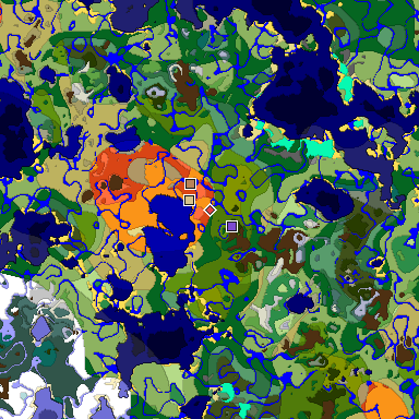 Predicted biome map of Java 1.18 seed -1731698251029463958 around estimated spawn