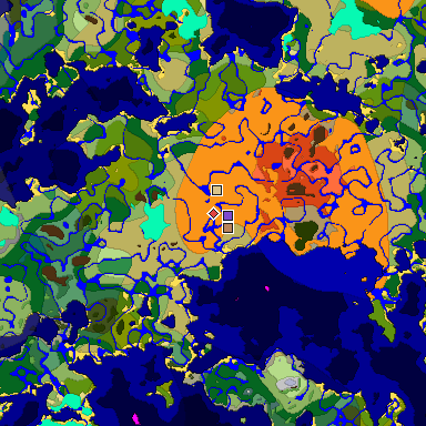 Predicted biome map of Java 1.18 seed 8021925023416273897 around estimated spawn