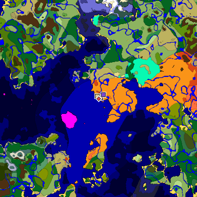 Predicted biome map of Java 1.18 seed 3152526000767756321 around estimated spawn
