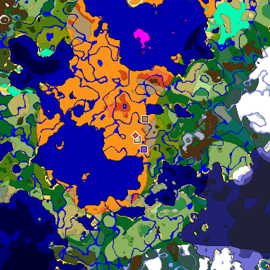 Predicted biome map of Java 1.18 seed -5701728155095091328 around estimated spawn