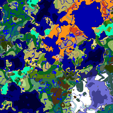 Predicted biome map of Java 1.18 seed 8417770279126387034 around estimated spawn