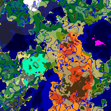 Predicted biome map of Java 1.18 seed -5226394797460007340 around estimated spawn