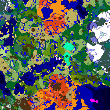 Predicted biome map of Java 1.18 seed -7403925460654580684 around estimated spawn