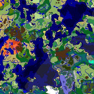 Predicted biome map of Java 1.18 seed -2827865121168974853 around estimated spawn