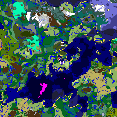 Predicted biome map of Java 1.18 seed 9086307434471108970 around estimated spawn