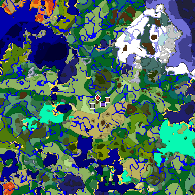 Predicted biome map of Java 1.18 seed -6321952050191311458 around estimated spawn