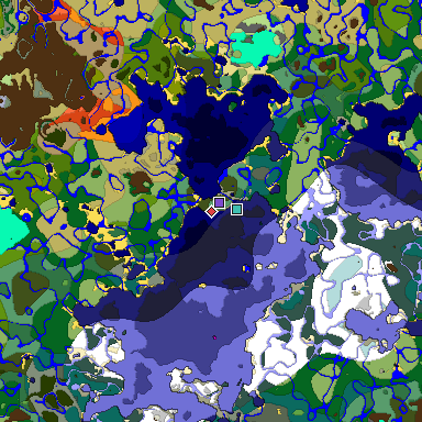 Predicted biome map of Java 1.18 seed 8549652319527110367 around estimated spawn