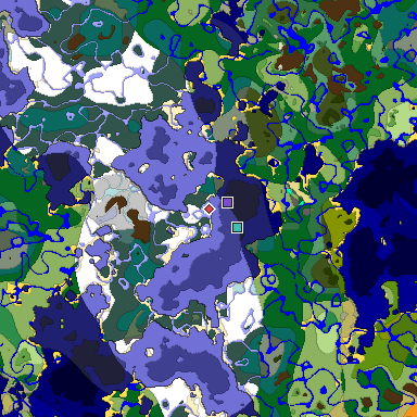 Predicted biome map of Java 1.18 seed 47371544210604491 around estimated spawn