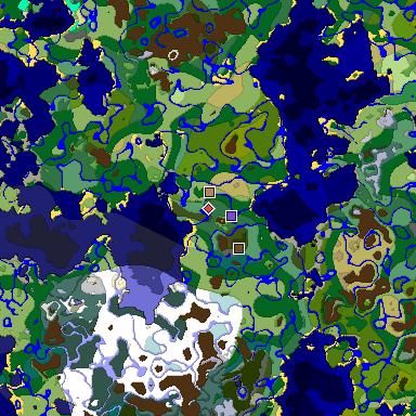 Predicted biome map of Java 1.18 seed -2836758463702078878 around estimated spawn