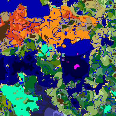 Predicted biome map of Java 1.18 seed 2018891240975773588 around estimated spawn
