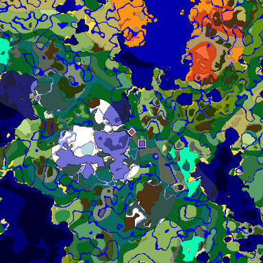 Predicted biome map of Java 1.18 seed -4951404976641001038 around estimated spawn