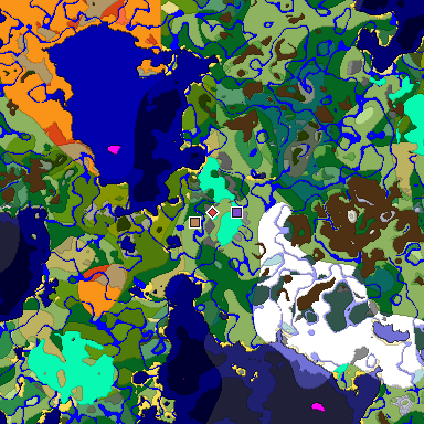 Predicted biome map of Java 1.18 seed -2594509909110415438 around estimated spawn