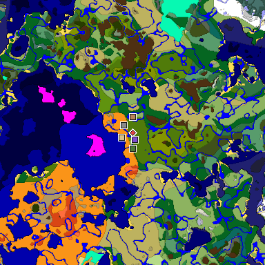 Predicted biome map of Java 1.18 seed -4297910480908828535 around estimated spawn