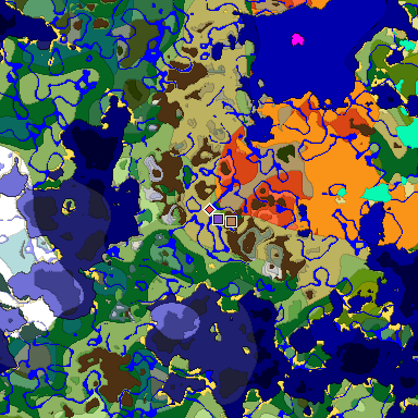 Predicted biome map of Java 1.18 seed -993904723566235376 around estimated spawn
