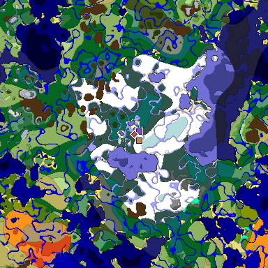 Predicted biome map of Java 1.18 seed 9085564226888244761 around estimated spawn