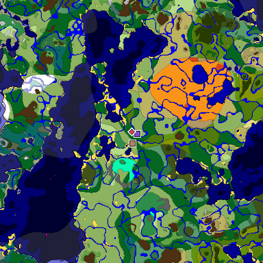Predicted biome map of Java 1.18 seed -7655026203156476814 around estimated spawn