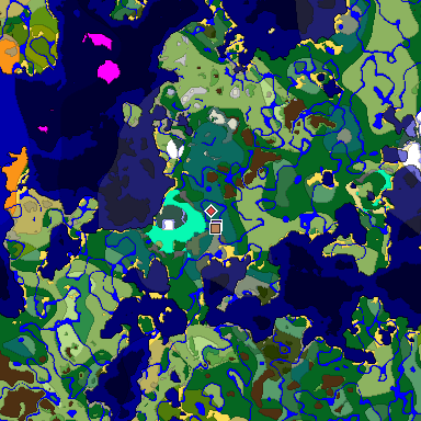 Predicted biome map of Java 1.18 seed -5919617254529030926 around estimated spawn