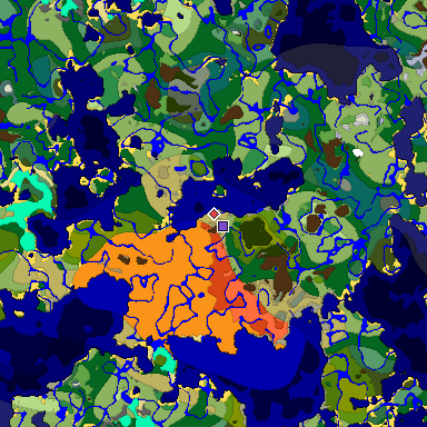 Predicted biome map of Java 1.18 seed 8850927433609002447 around estimated spawn