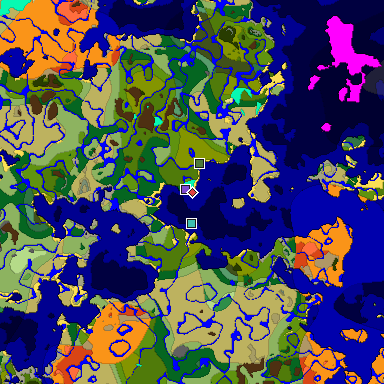 Predicted biome map of Java 1.18 seed 4755936421316610462 around estimated spawn