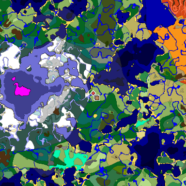 Predicted biome map of Java 1.18 seed -8851305427692773886 around estimated spawn