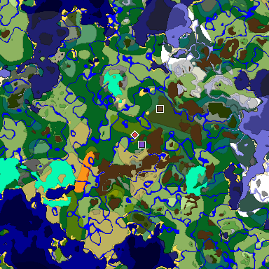 Predicted biome map of Java 1.18 seed -3391547789900956177 around estimated spawn