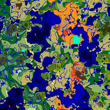 Predicted biome map of Java 1.18 seed -6262845738130469368 around estimated spawn