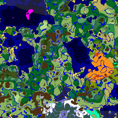 Predicted biome map of Java 1.18 seed 140913065883066364 around estimated spawn