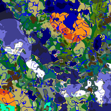 Predicted biome map of Java 1.18 seed -4573998000582699374 around estimated spawn