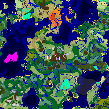 Predicted biome map of Java 1.18 seed -8886084532738280556 around estimated spawn