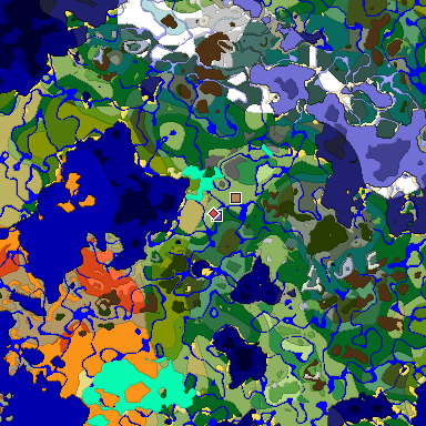 Predicted biome map of Java 1.18 seed -2527420916995236521 around estimated spawn
