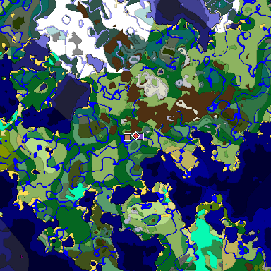 Predicted biome map of Java 1.18 seed 5324028021974437441 around estimated spawn