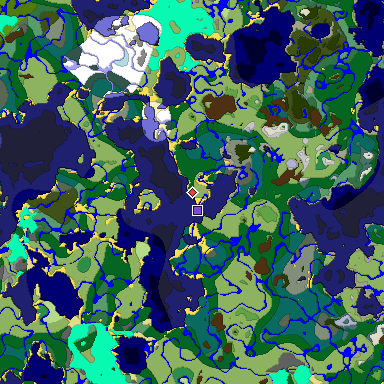 Predicted biome map of Java 1.18 seed -7843956311218336766 around estimated spawn