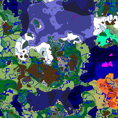 Predicted biome map of Java 1.18 seed 3505799312765133484 around estimated spawn