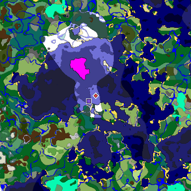 Predicted biome map of Java 1.18 seed -1423663694912565552 around estimated spawn