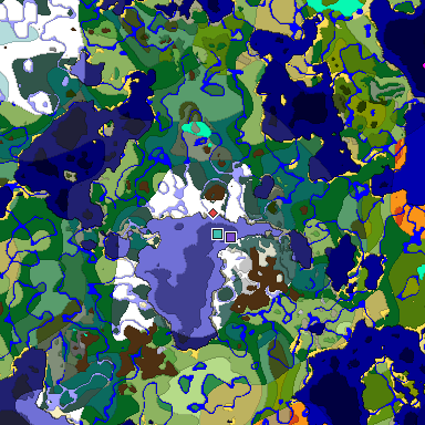 Predicted biome map of Java 1.18 seed 240558008634444485 around estimated spawn