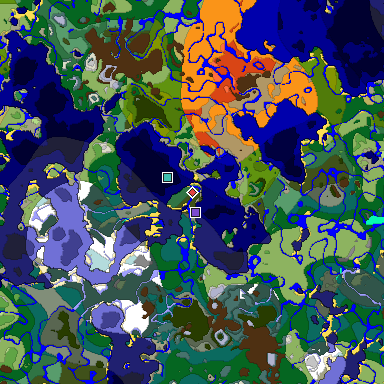 Predicted biome map of Java 1.18 seed -3728593460190393142 around estimated spawn